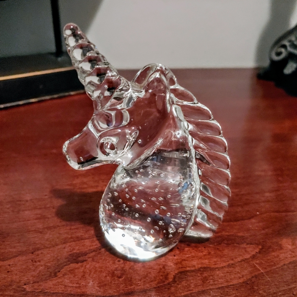 Vintage Glass Blown Unicorn Paperweight w Controlled Bubbles
